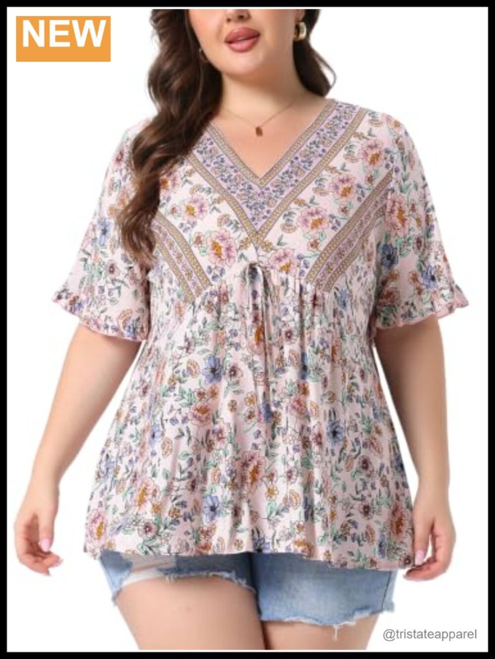 Plus Size Boho Floral V Neck Blouse 100% Rayon Loose Fit Short Sleeve